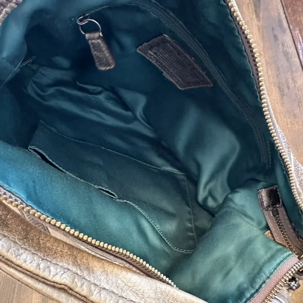 Coach Kristin Metallic Gold Pebbled Leather Hobo Bag Convertible Handbag